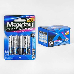 Батарейки "Maxday" C57143 (20) Alcaline, 4 шт. на листі, пальчикові, АА 1,5V, ЦІНА ЗА 12 УПАКОВОК У БЛОЦІ