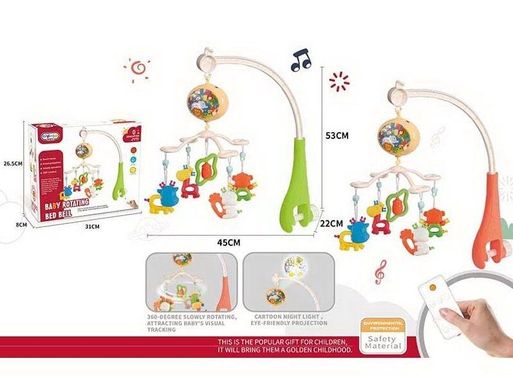 Мобіль на ліжечко на радіокеруванні (2 кольори, мелодії, проектор, 5 підвісок-брязкальце) 668-214 668-214 фото